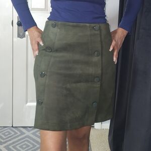 LOFT Dark Green Buttoned Mini Skirt